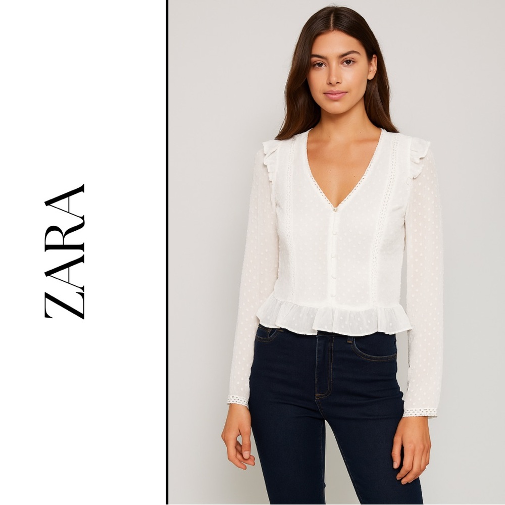 ✨ZARA White Ruffle Chiffon Blouse | Romantic Feminine Style✨